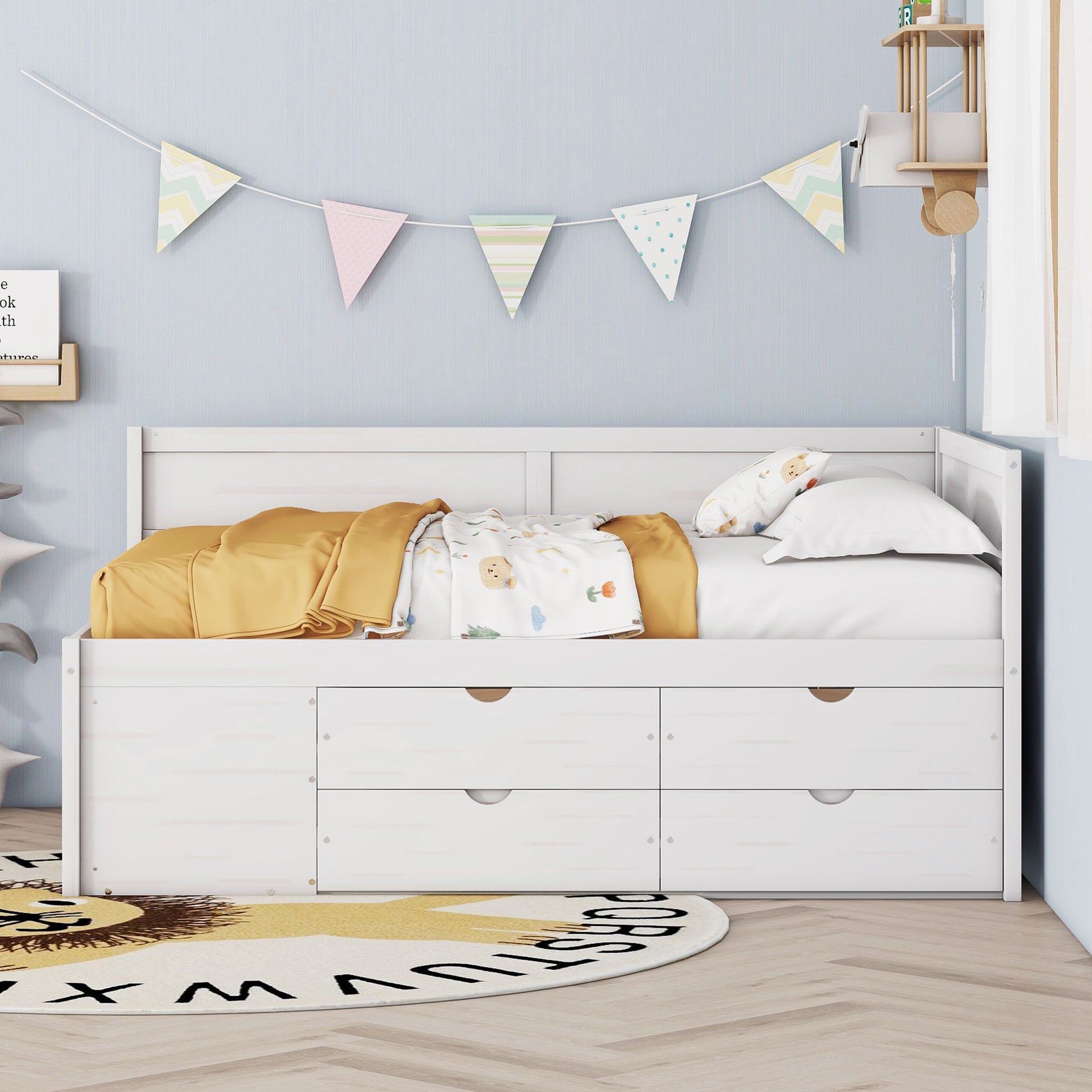 Full Size White Solid Wood Daybed with Drawers for Bedroom