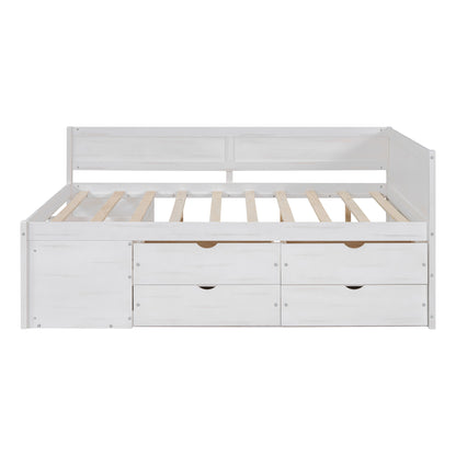 Full Size White Solid Wood Daybed with Drawers for Bedroom