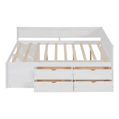 Full Size White Solid Wood Daybed with Drawers for Bedroom