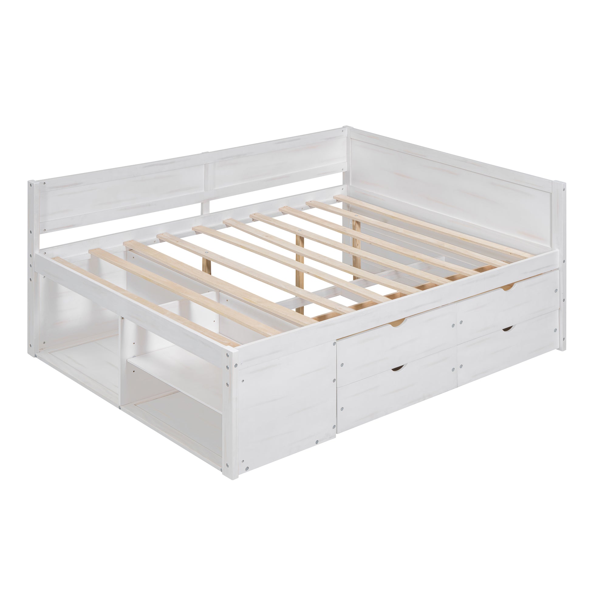 Full Size White Solid Wood Daybed with Drawers for Bedroom