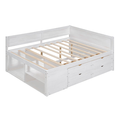 Full Size White Solid Wood Daybed with Drawers for Bedroom