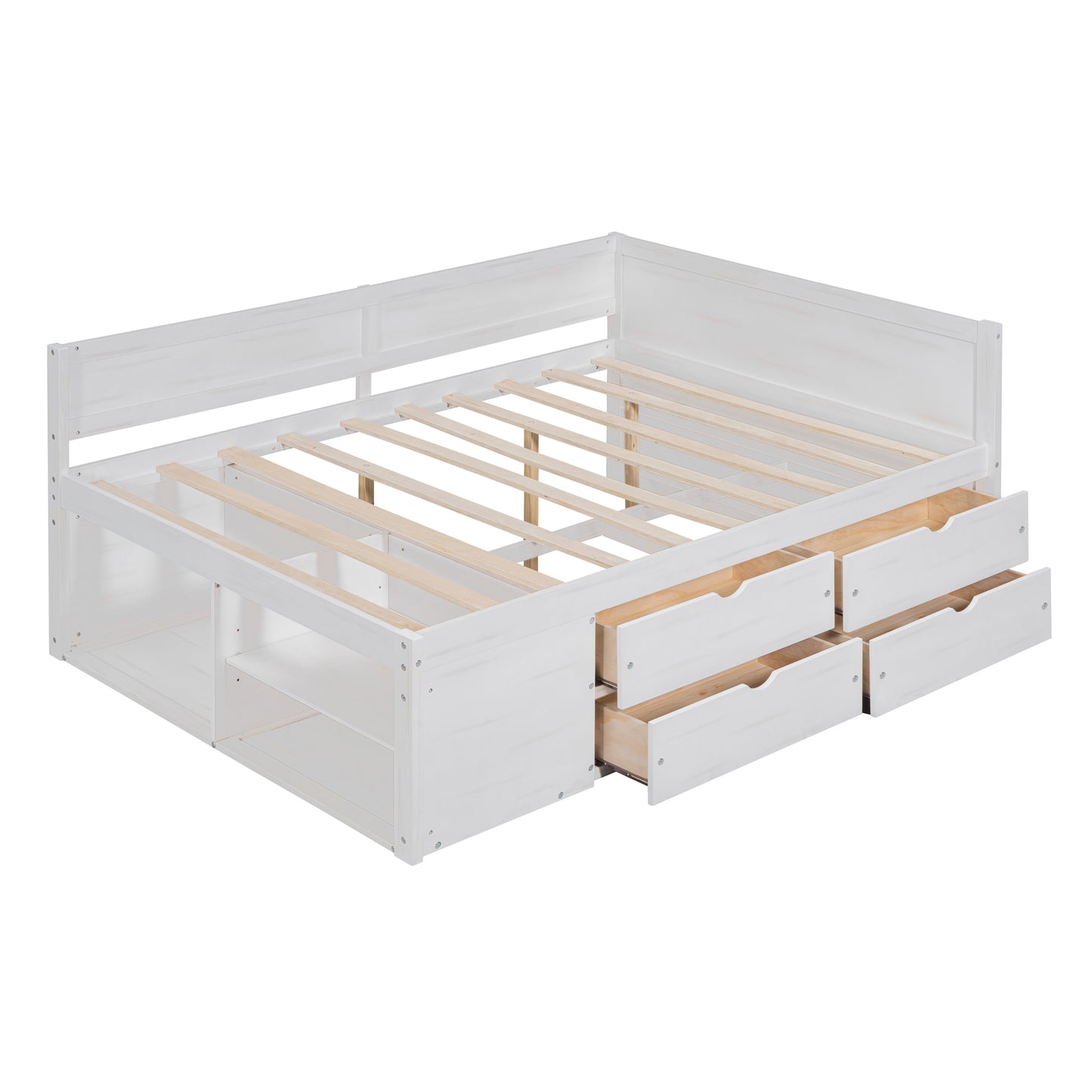 Full Size White Solid Wood Daybed with Drawers for Bedroom