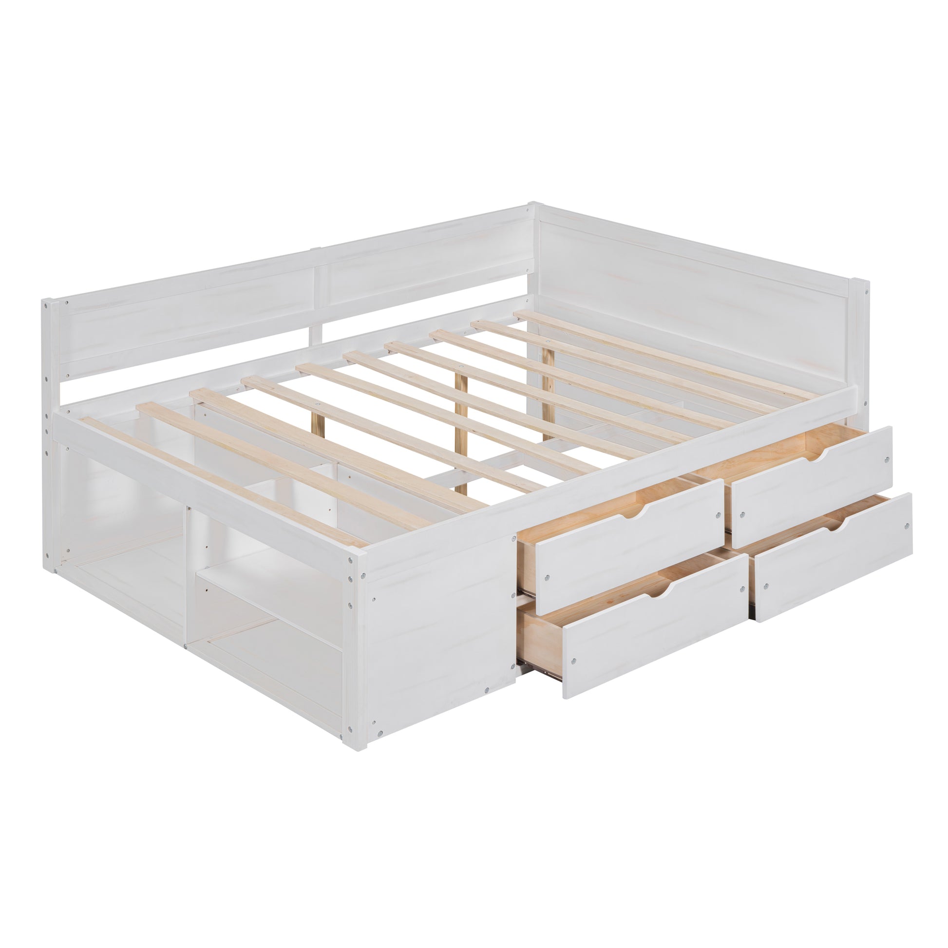 Full Size White Solid Wood Daybed with Drawers for Bedroom