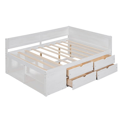 Full Size White Solid Wood Daybed with Drawers for Bedroom