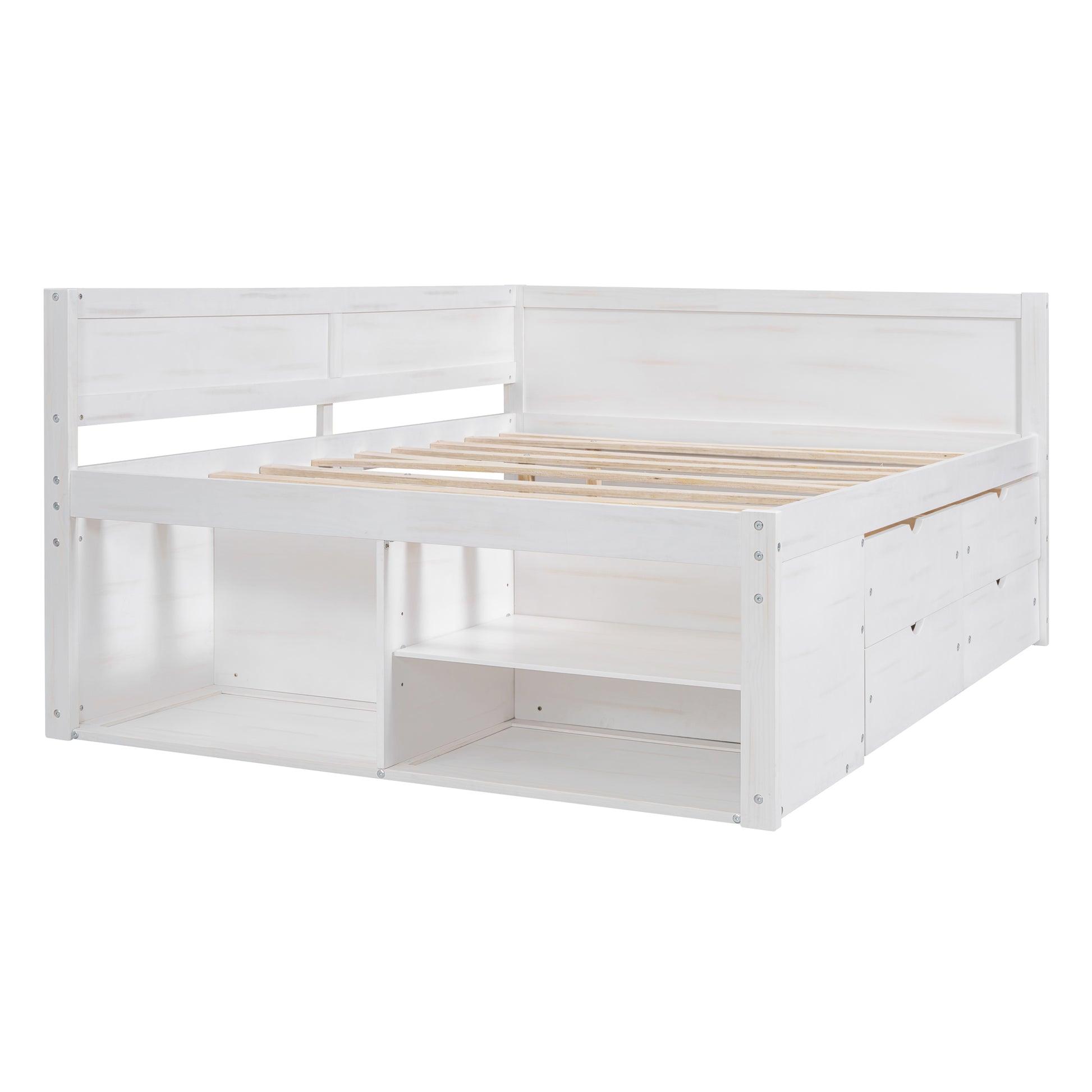 Full Size White Solid Wood Daybed with Drawers for Bedroom