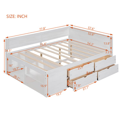 Full Size White Solid Wood Daybed with Drawers for Bedroom