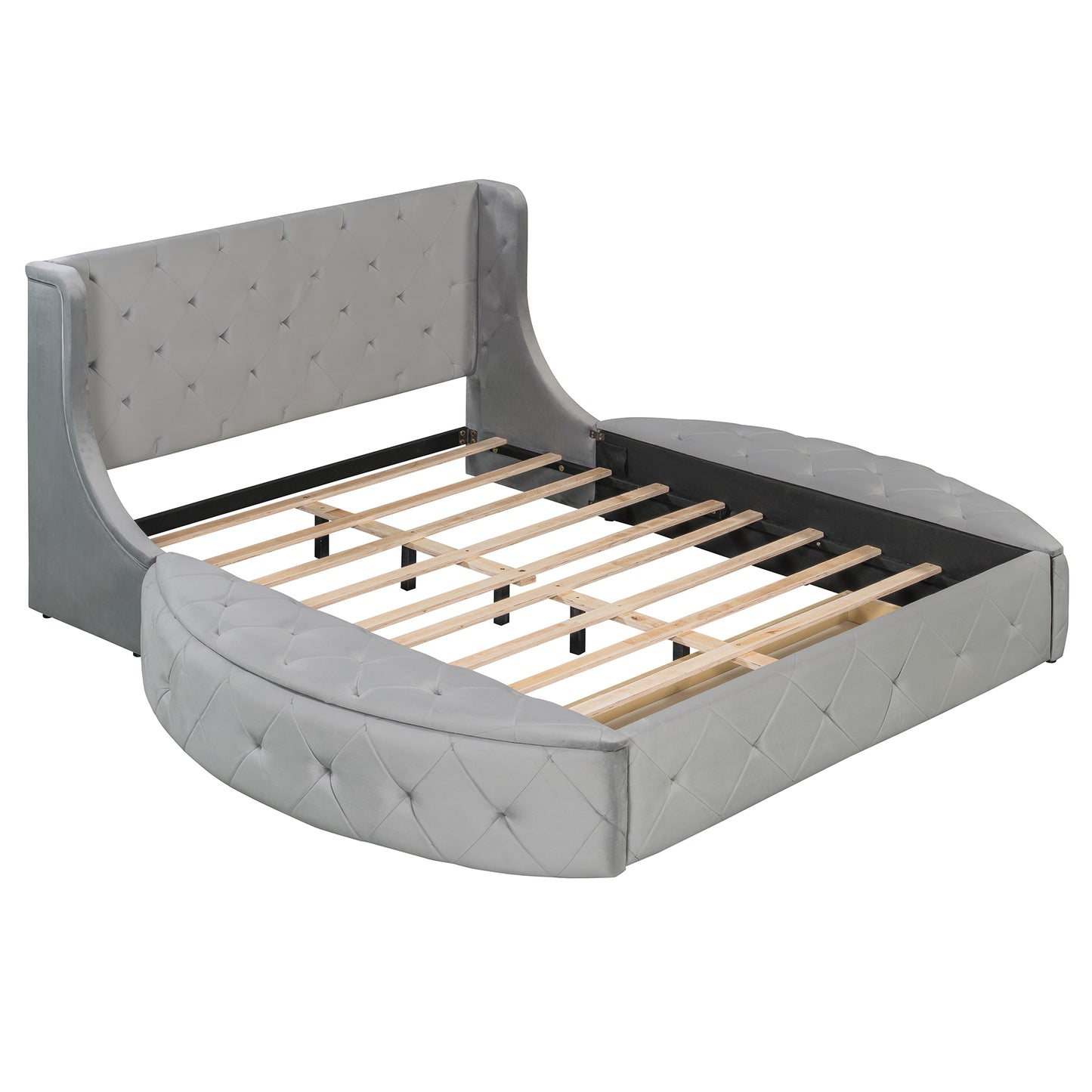 Gray Upholstered Platform Bed Queen - Storage & Wingback Headboard