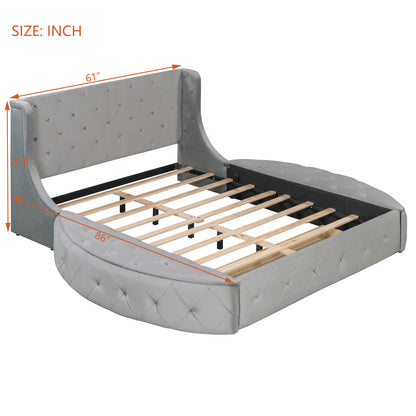 Gray Upholstered Platform Bed Queen - Storage & Wingback Headboard