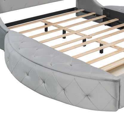 Gray Upholstered Platform Bed Queen - Storage & Wingback Headboard