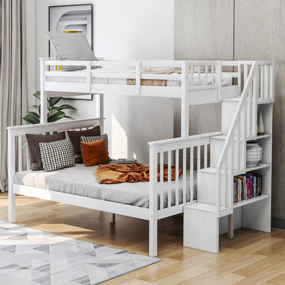Stairway Twin-Over-Full Bunk Bed with Storage and Guard Rail for Bedroom, White color(OLD SKU :LT000019AAK)