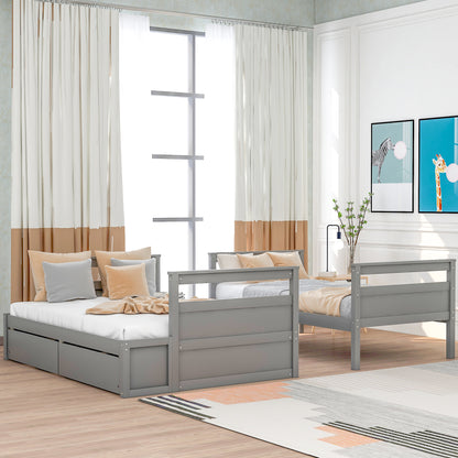 Twin Over Full Bunk Bed with Storage - Gray for Bedroom