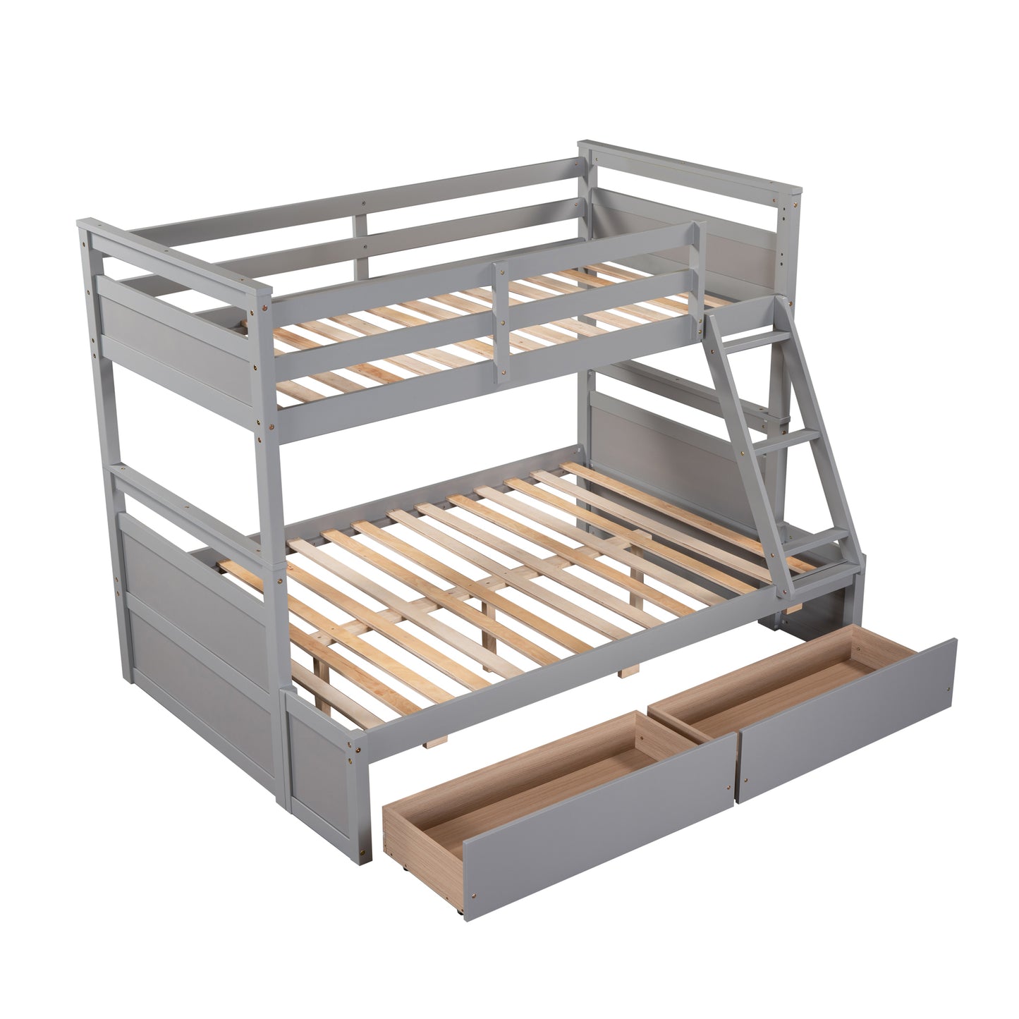 Twin Over Full Bunk Bed with Storage - Gray for Bedroom
