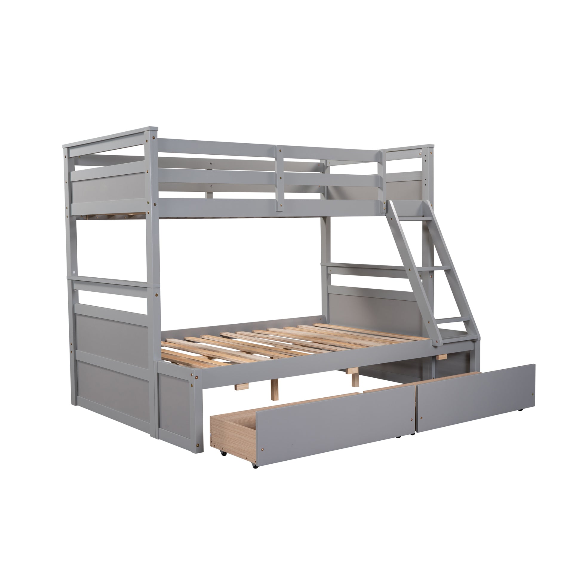 Twin Over Full Bunk Bed with Storage - Gray for Bedroom