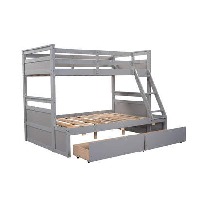 Twin Over Full Bunk Bed with Storage - Gray for Bedroom