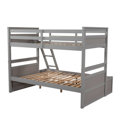 Twin Over Full Bunk Bed with Storage - Gray for Bedroom