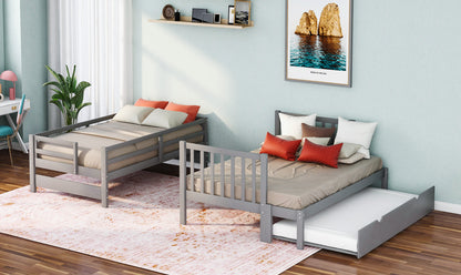 Twin Over Full Bunk Bed with Trundle - Gray Solid Wood for Bedroom