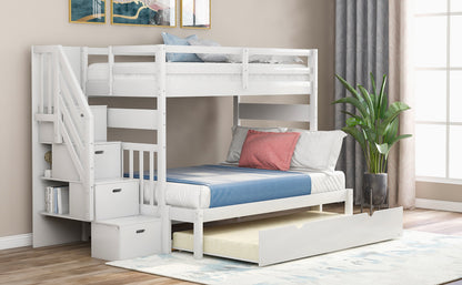 White Twin Over Full Bunk Bed with Trundle - Maximize Bedroom Space