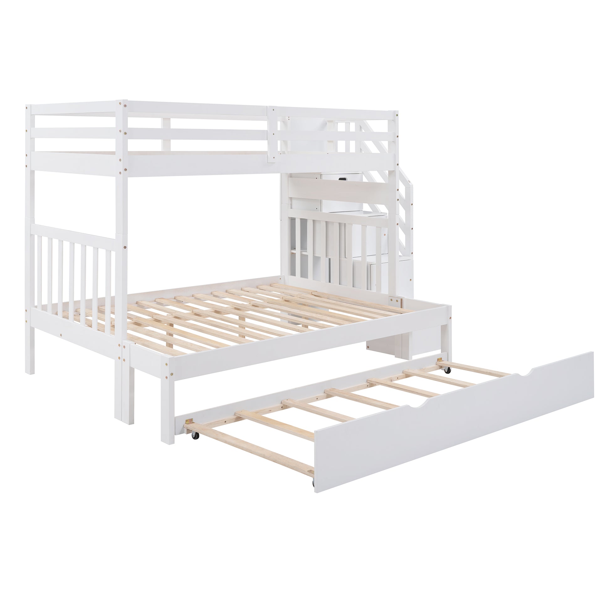 White Twin Over Full Bunk Bed with Trundle - Maximize Bedroom Space