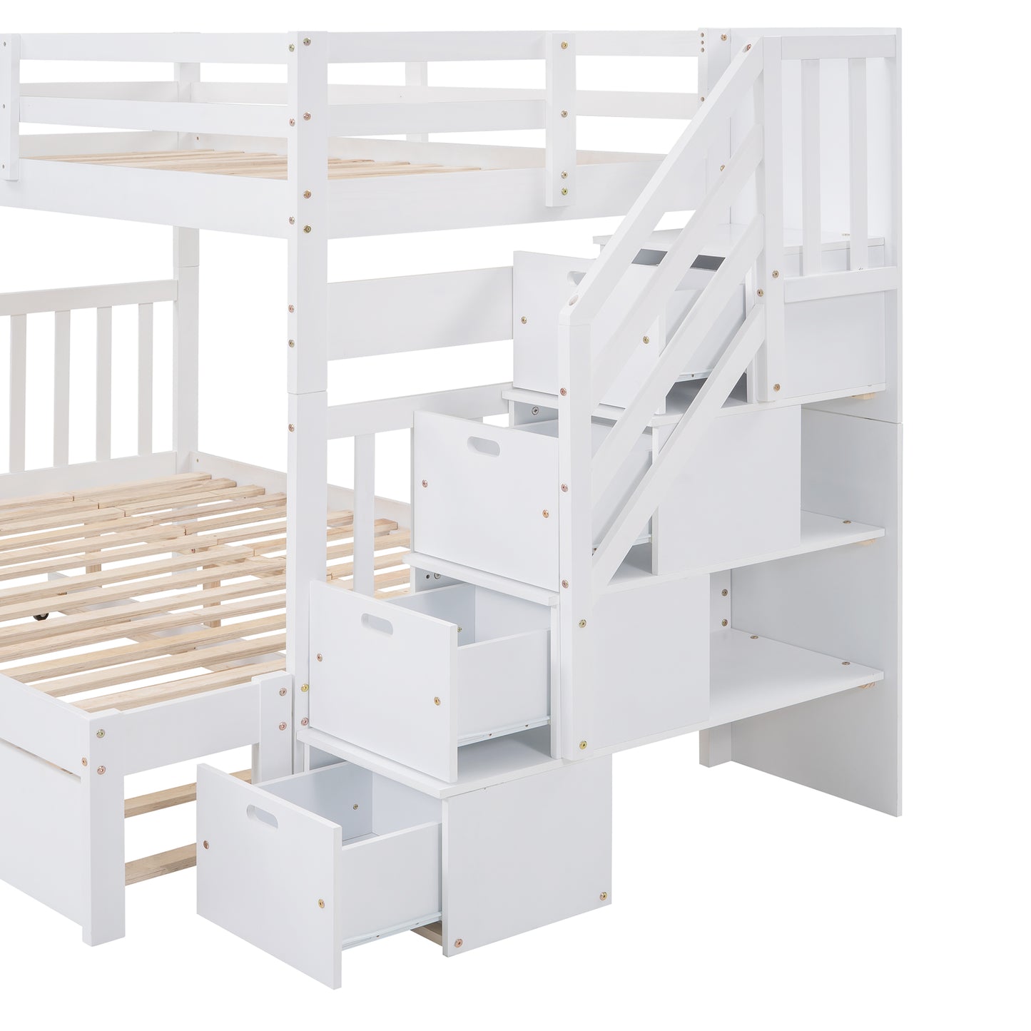 White Twin Over Full Bunk Bed with Trundle - Maximize Bedroom Space