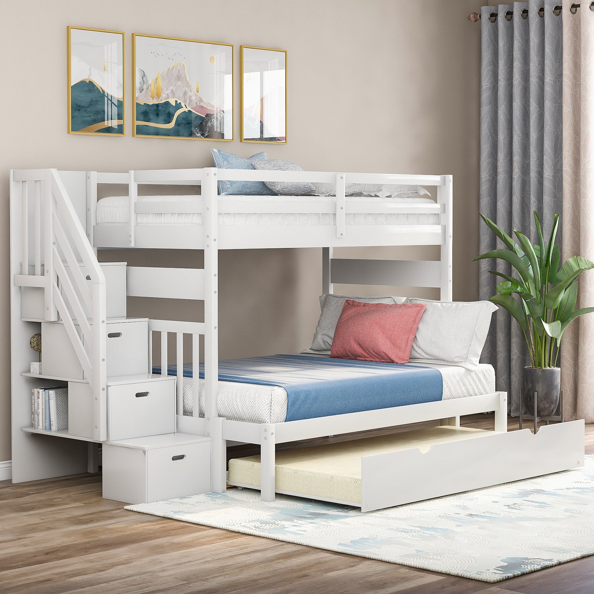 Twin over Full Bunk Bed with Twin Size Trundle (White)(OLD SKU :LT000025AAK-1)