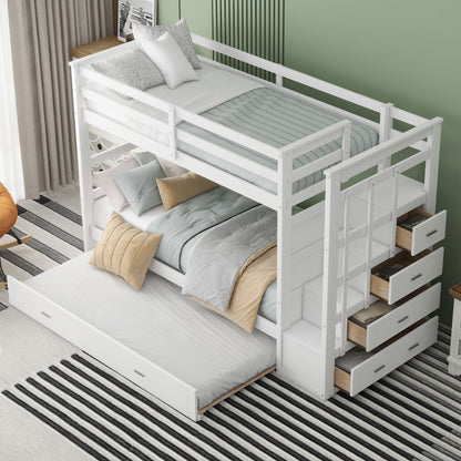 Twin Over Twin Bunk Bed White Solid Wood for Bedroom