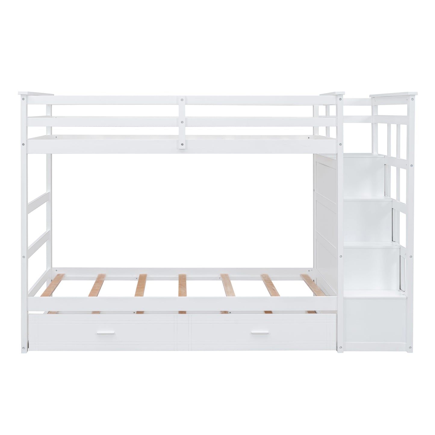Twin Over Twin Bunk Bed White Solid Wood for Bedroom