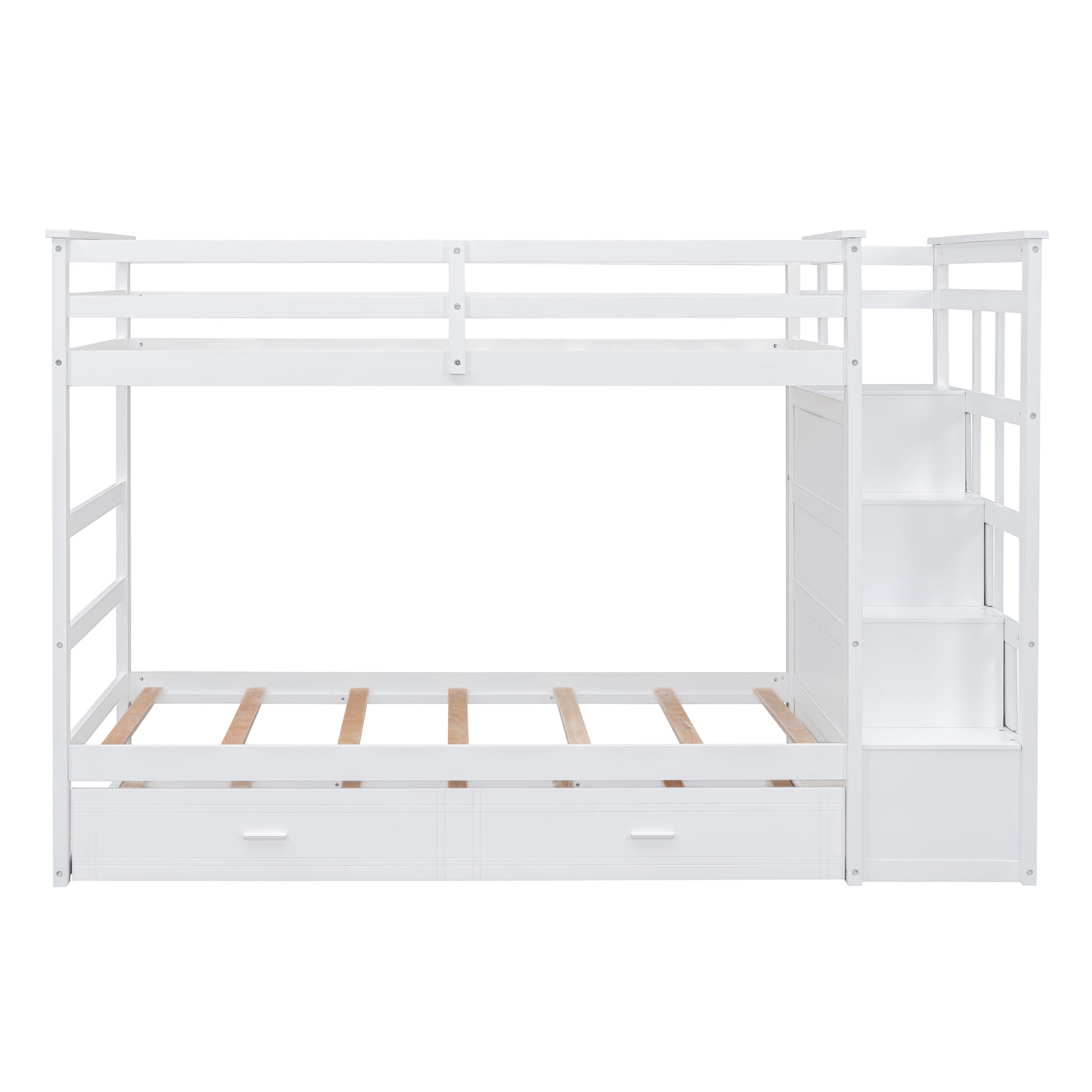 Twin Over Twin Bunk Bed White Solid Wood for Bedroom