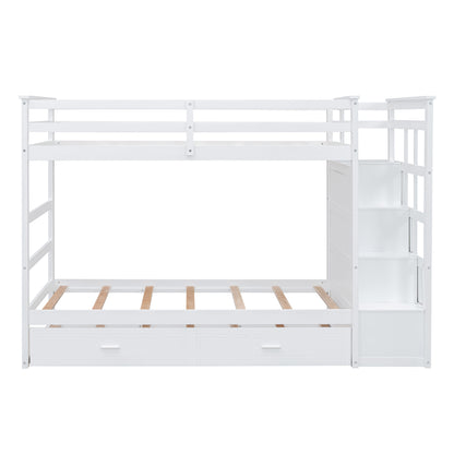 Twin Over Twin Bunk Bed White Solid Wood for Bedroom