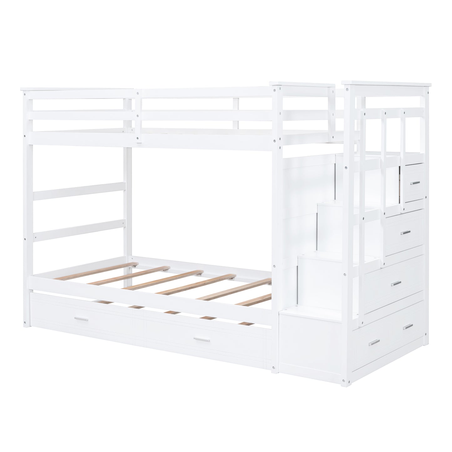 Twin Over Twin Bunk Bed White Solid Wood for Bedroom