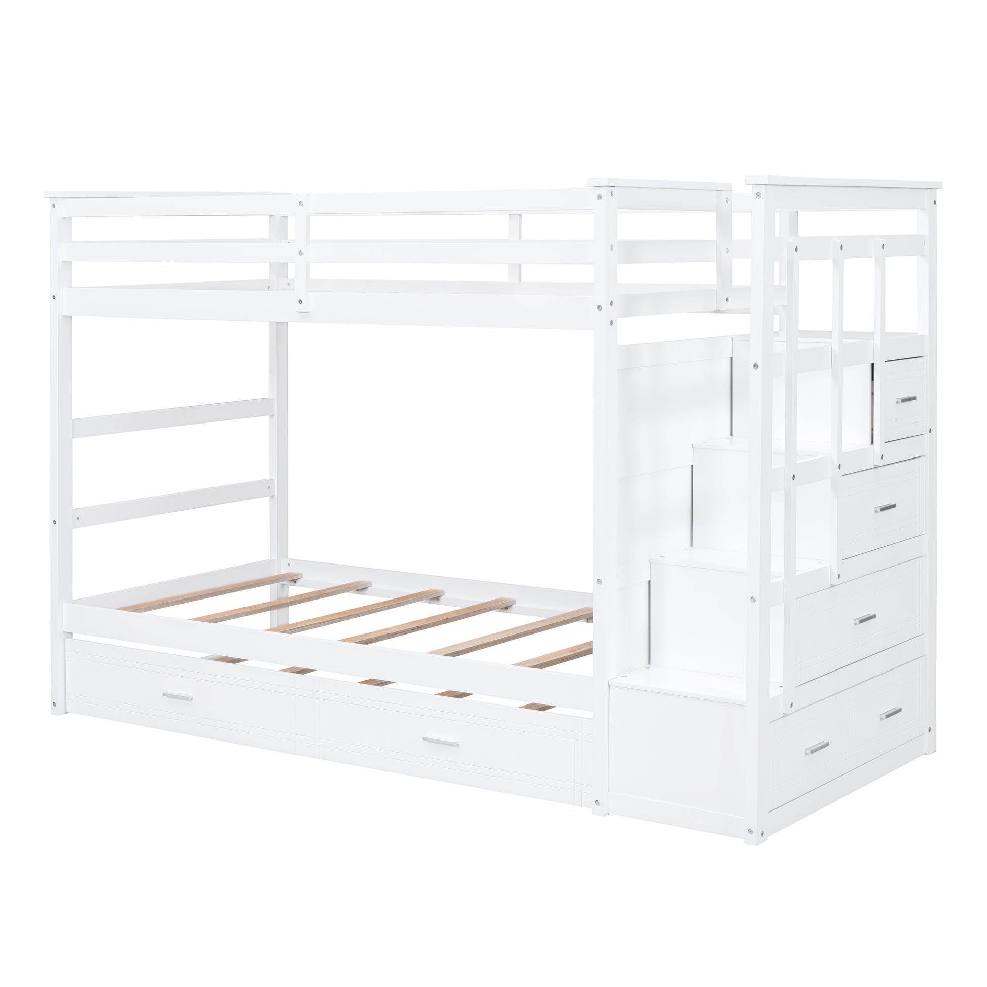 Twin Over Twin Bunk Bed White Solid Wood for Bedroom