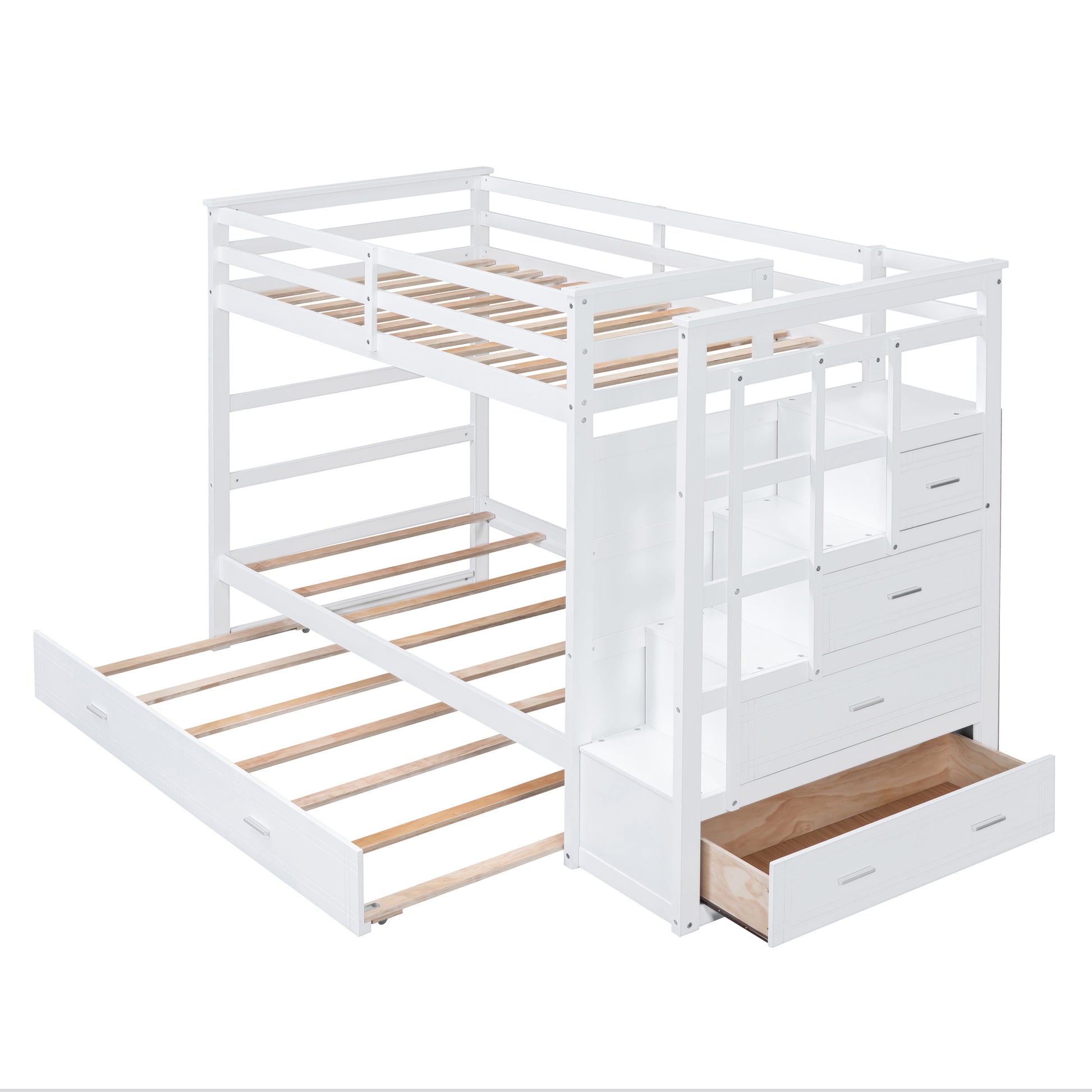 Twin Over Twin Bunk Bed White Solid Wood for Bedroom