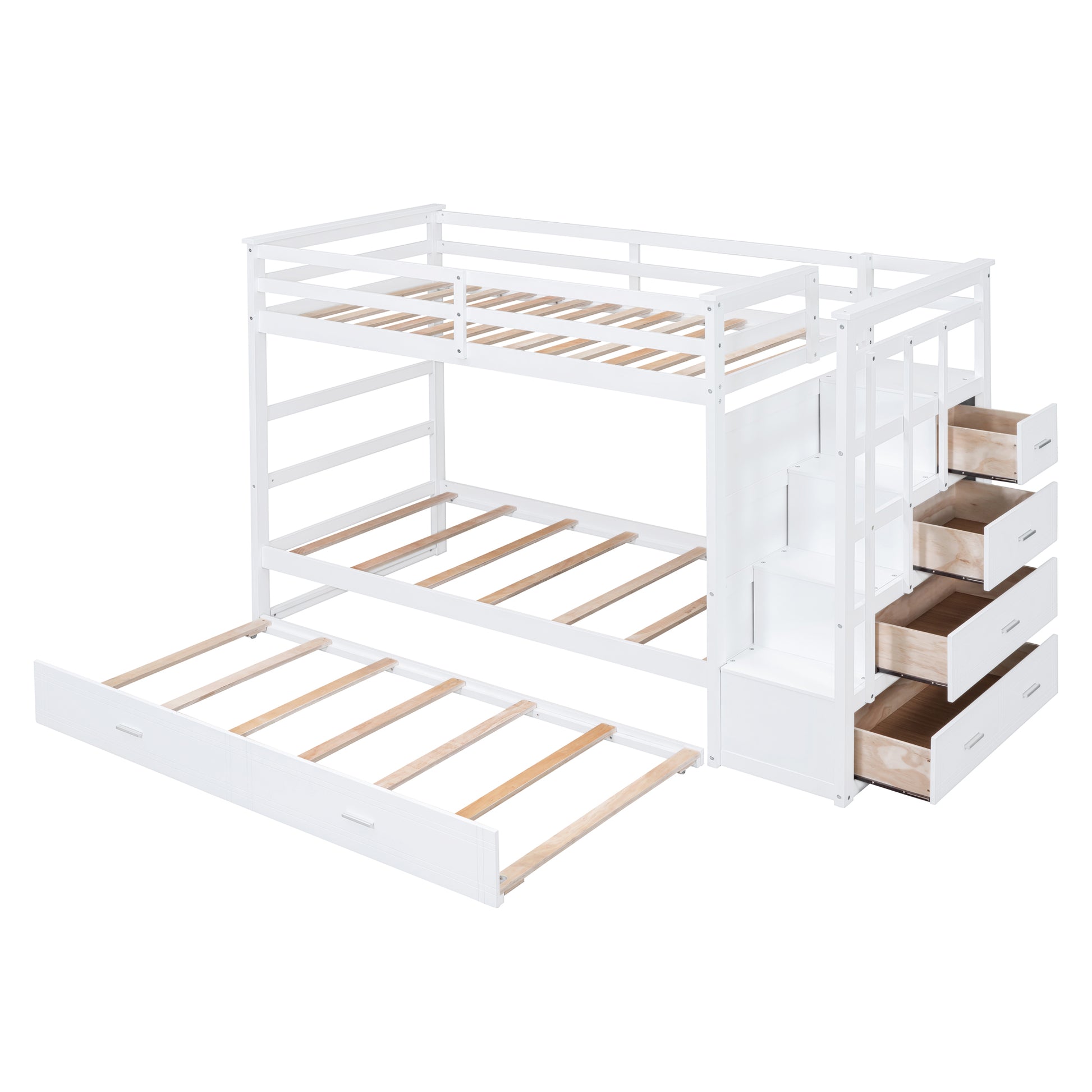 Twin Over Twin Bunk Bed White Solid Wood for Bedroom