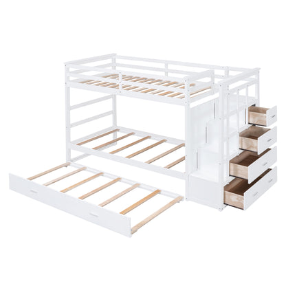 Twin Over Twin Bunk Bed White Solid Wood for Bedroom
