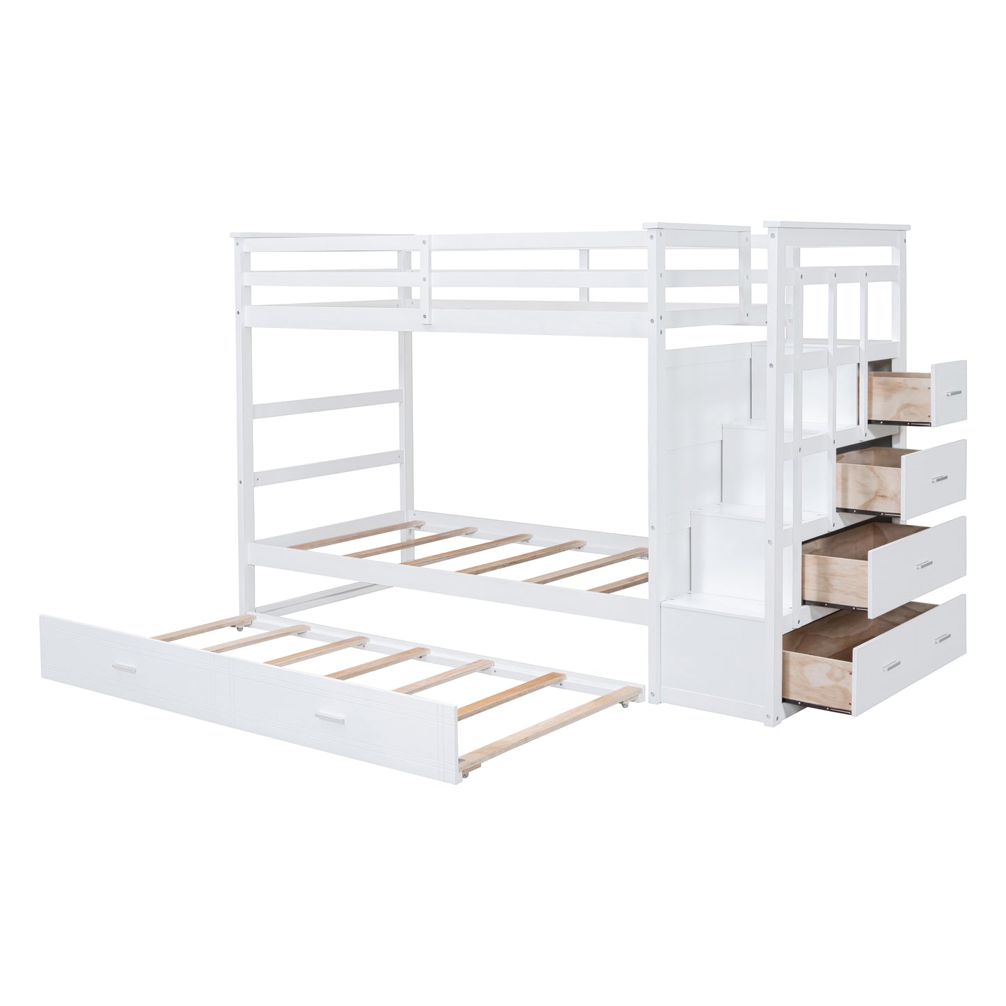 Twin Over Twin Bunk Bed White Solid Wood for Bedroom