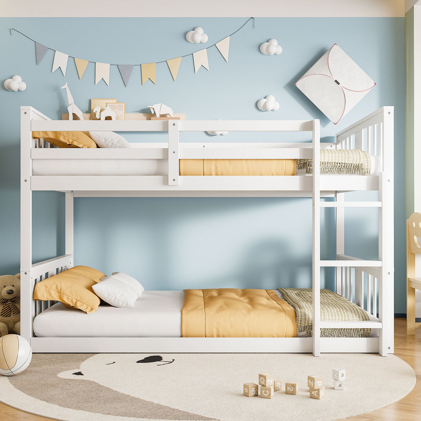 Twin Over Twin Bunk Bed with Ladder, White (Old SKU:N708P242163K)