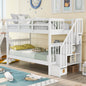 Stairway Twin-Over-Twin Bunk Bed with Storage and Guard Rail for Bedroom, Dorm, White color(OLD SKU :LT000109AAK)