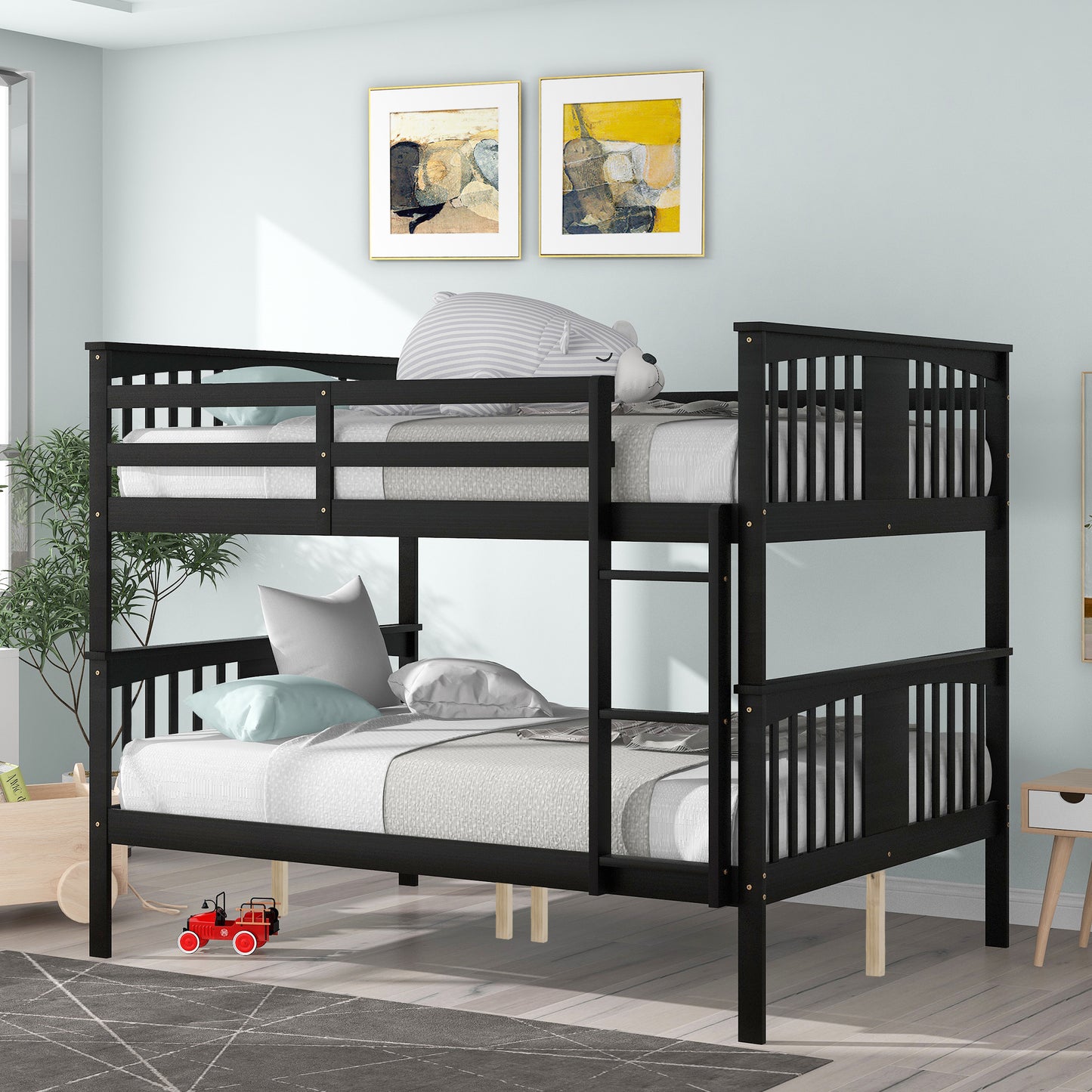 Full over Full Bunk Bed with Ladder for Bedroom, Guest Room Furniture-Espresso(OLD SKU :LT000203AAP-1)