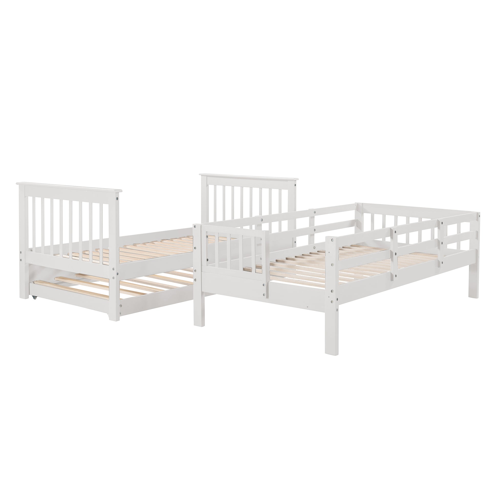 Stairway Bunk Bed - Twin Over Twin with Trundle, White Solid Wood