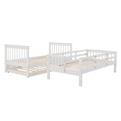 Stairway Bunk Bed - Twin Over Twin with Trundle, White Solid Wood