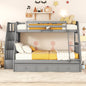 Twin-Over-Full Bunk Bed with Drawers，Ladder and Storage Staircase, Gray