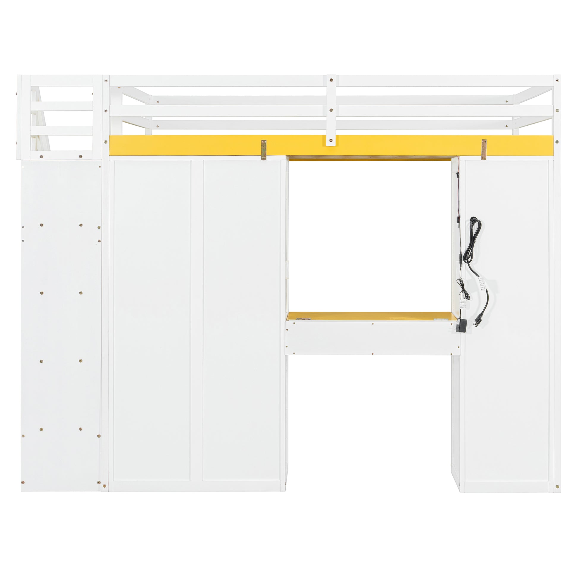 Full Size Loft Bed with Storage - White & Yellow for Bedroom