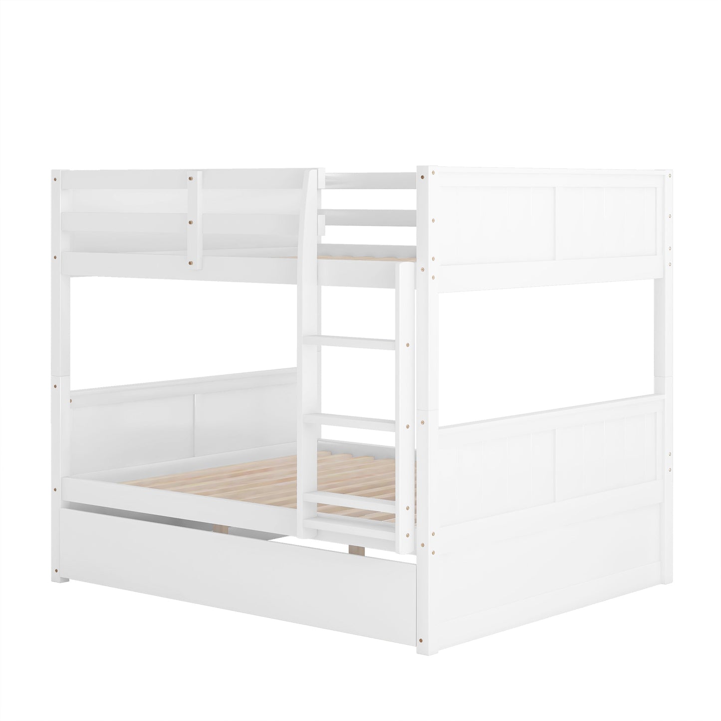 Full Over Full Bunk Bed - White Solid Wood Frame for Bedroom