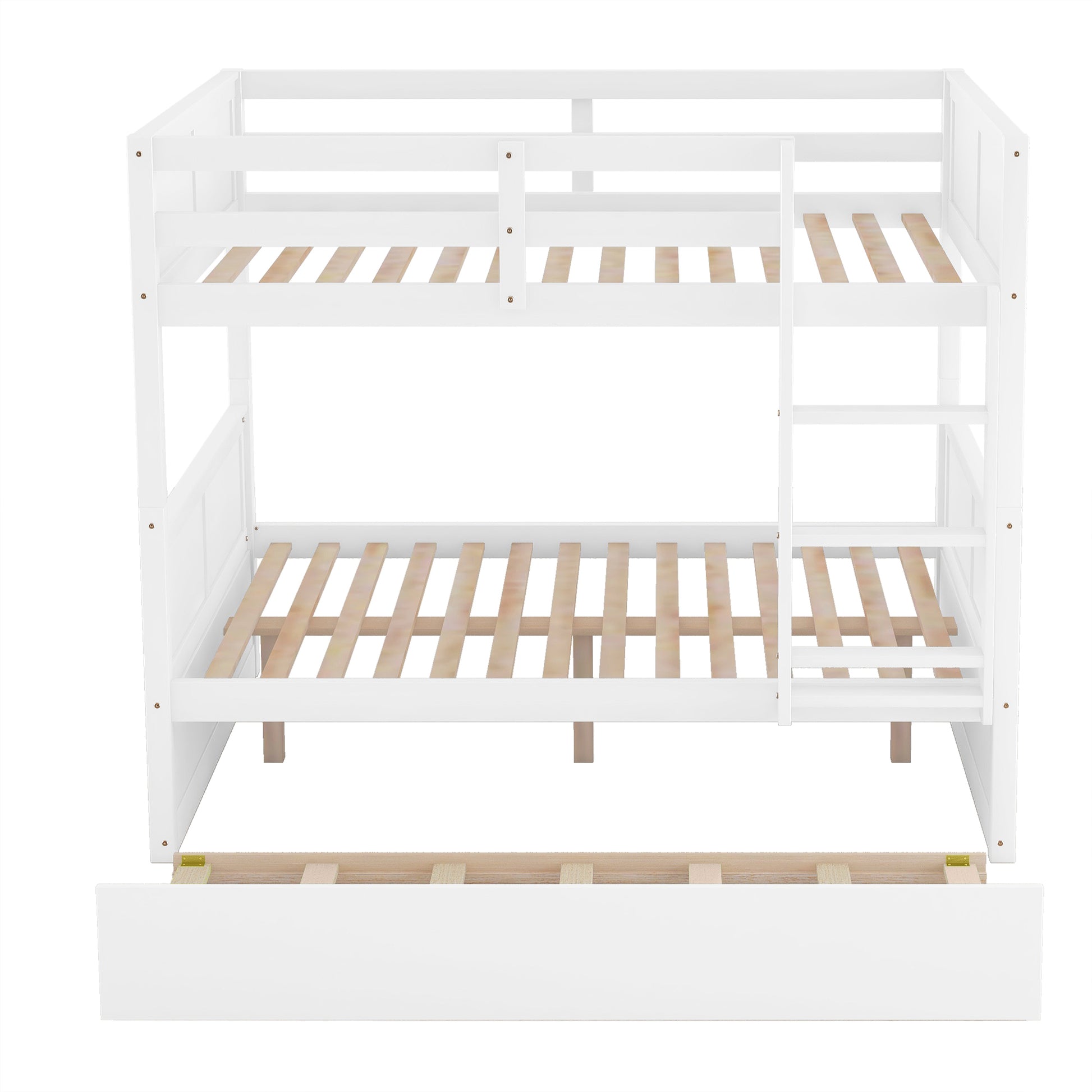 Full Over Full Bunk Bed - White Solid Wood Frame for Bedroom