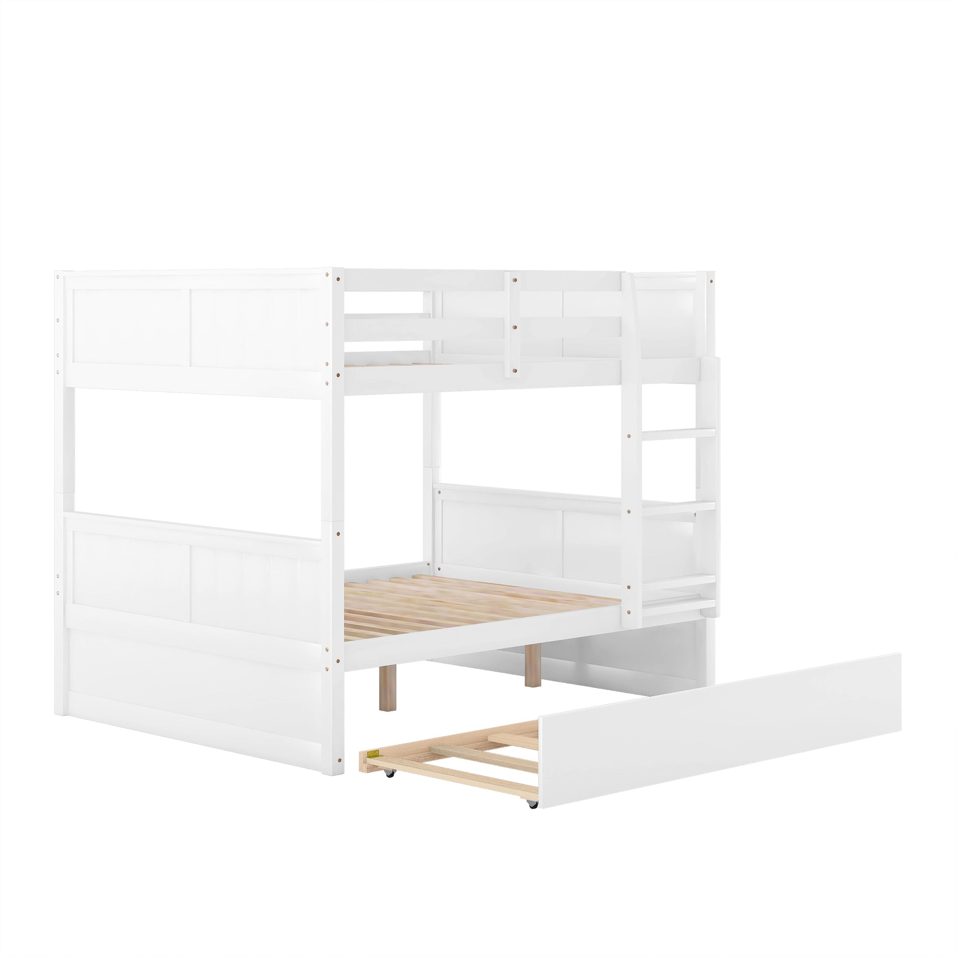 Full Over Full Bunk Bed - White Solid Wood Frame for Bedroom