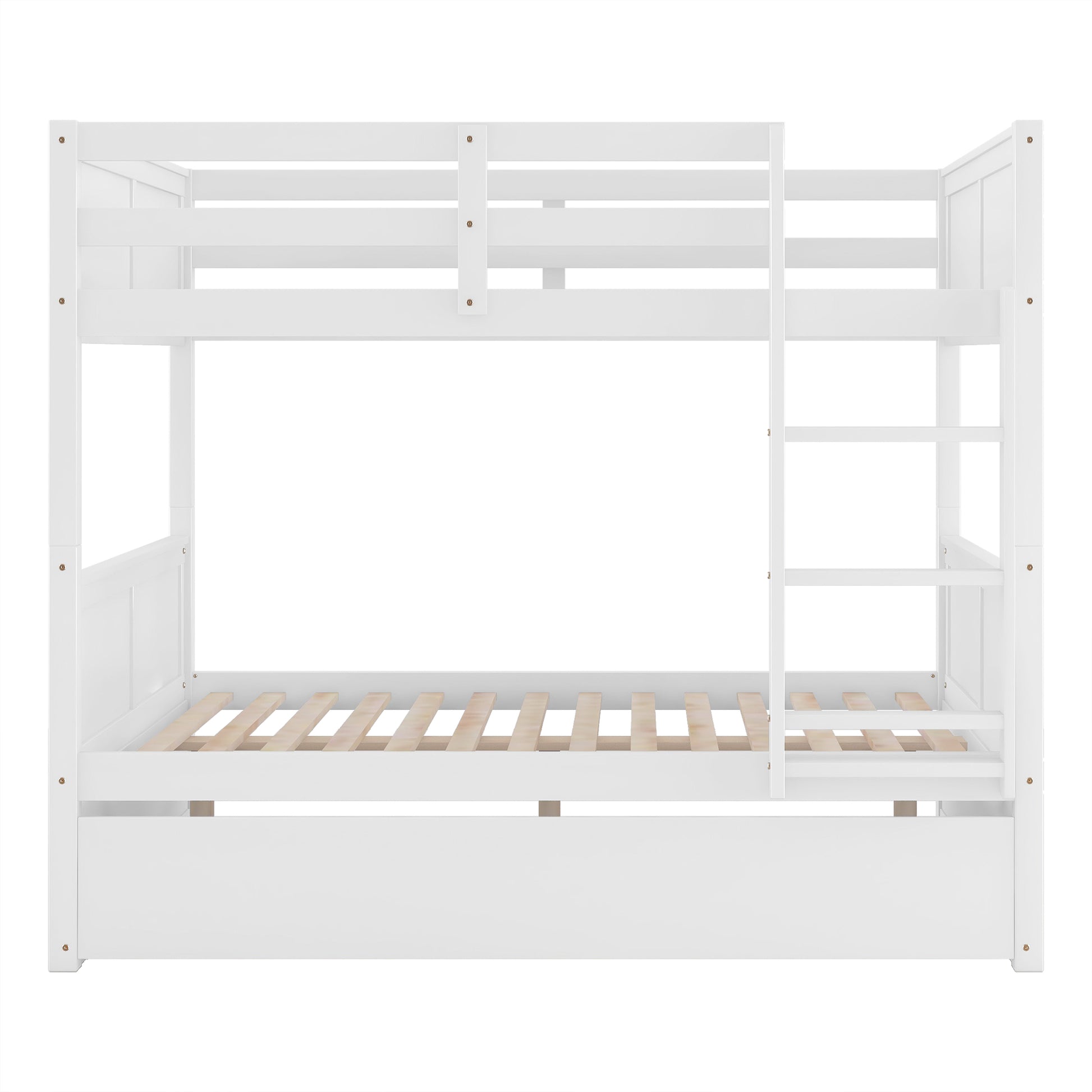 Full Over Full Bunk Bed - White Solid Wood Frame for Bedroom