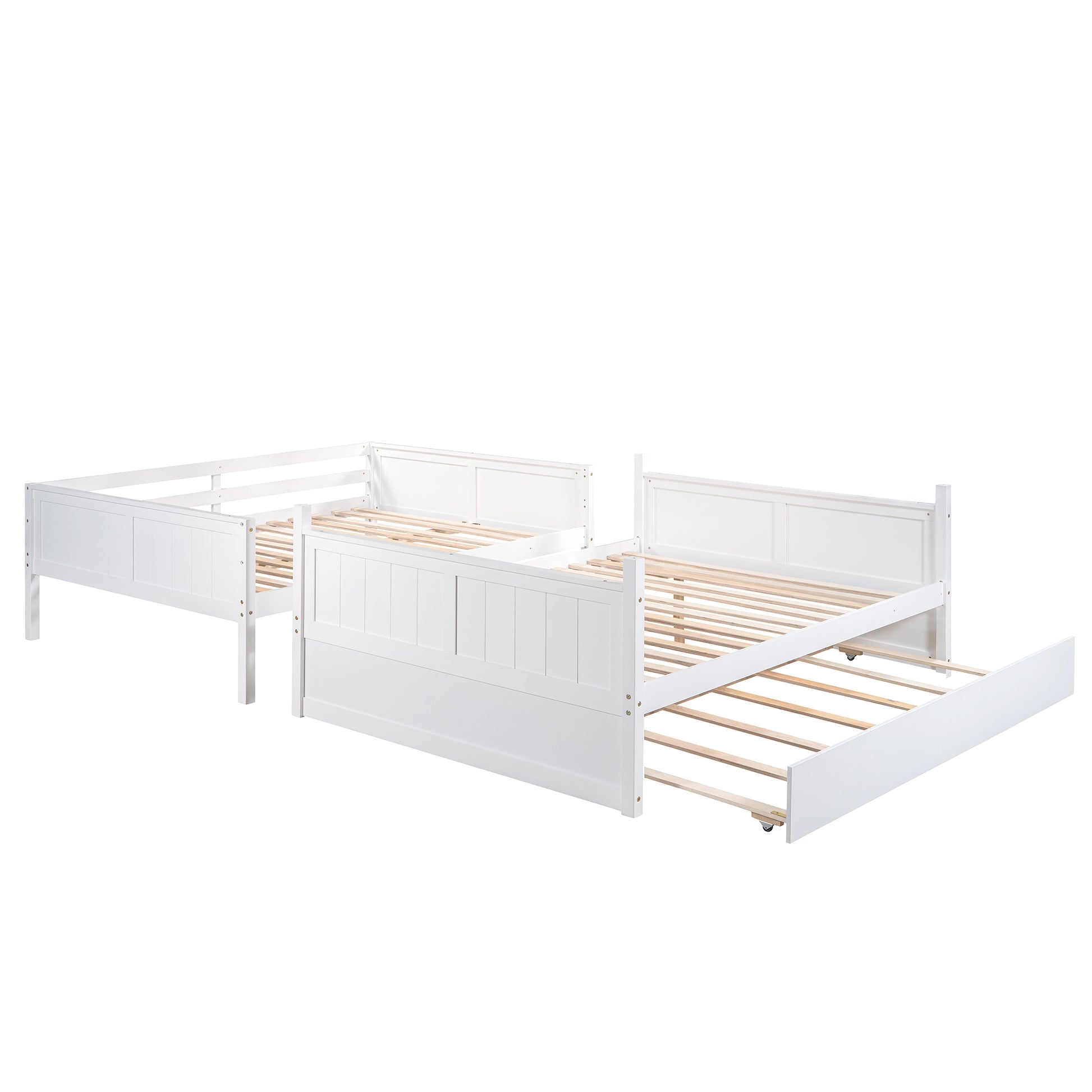 Full Over Full Bunk Bed - White Solid Wood Frame for Bedroom
