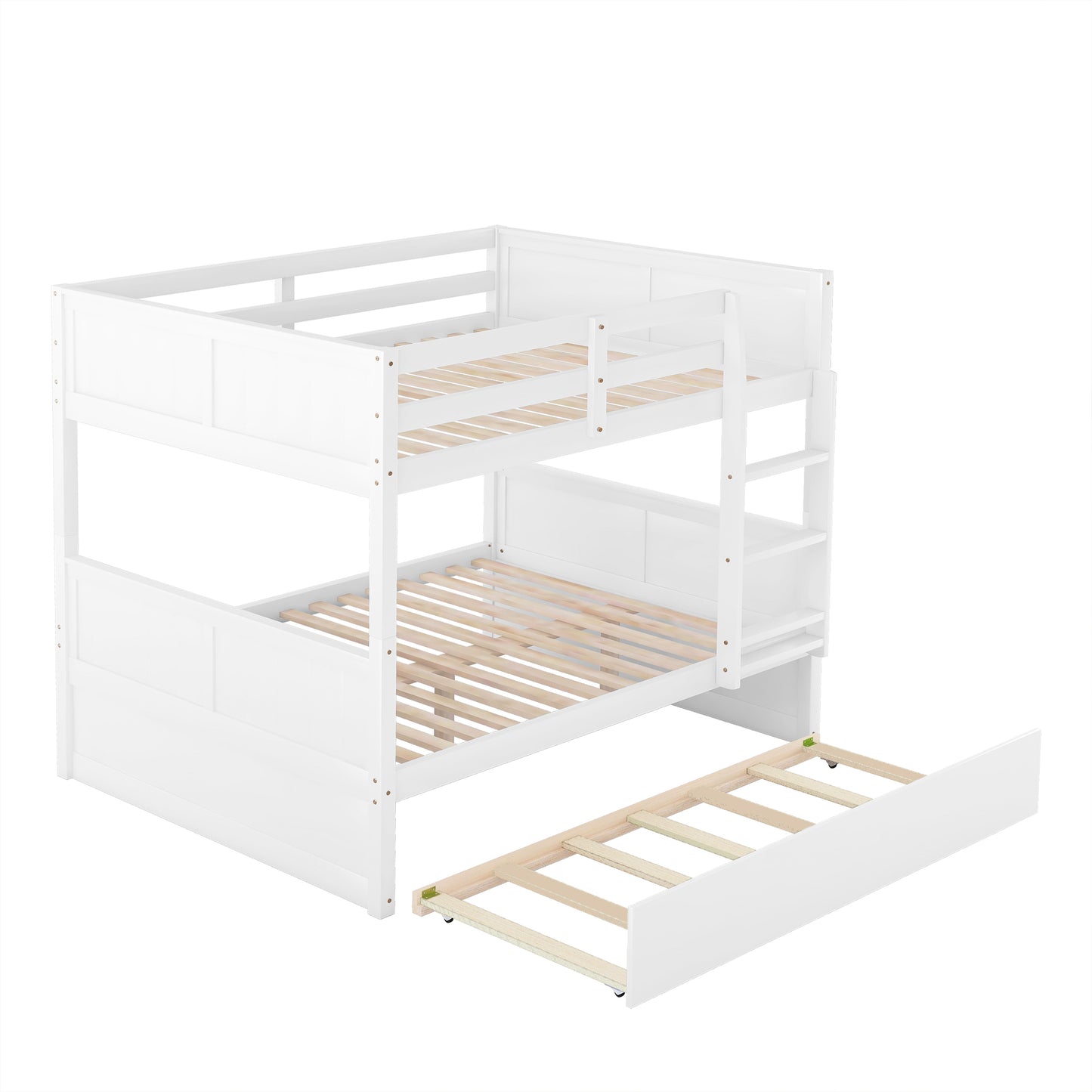 Full Over Full Bunk Bed - White Solid Wood Frame for Bedroom