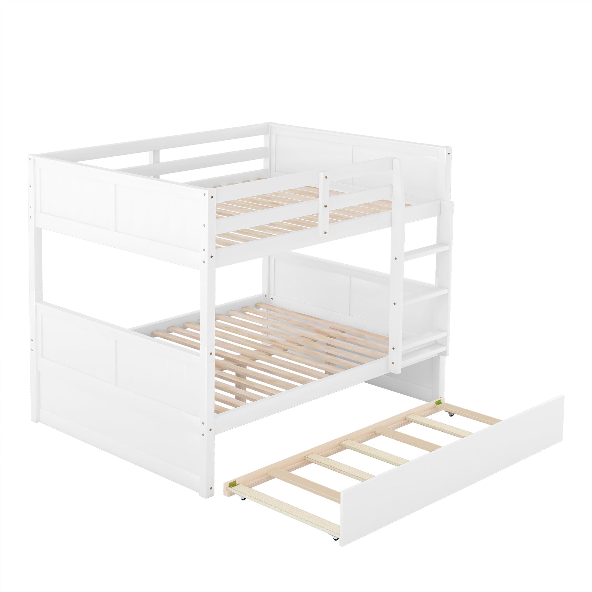 Full Over Full Bunk Bed - White Solid Wood Frame for Bedroom