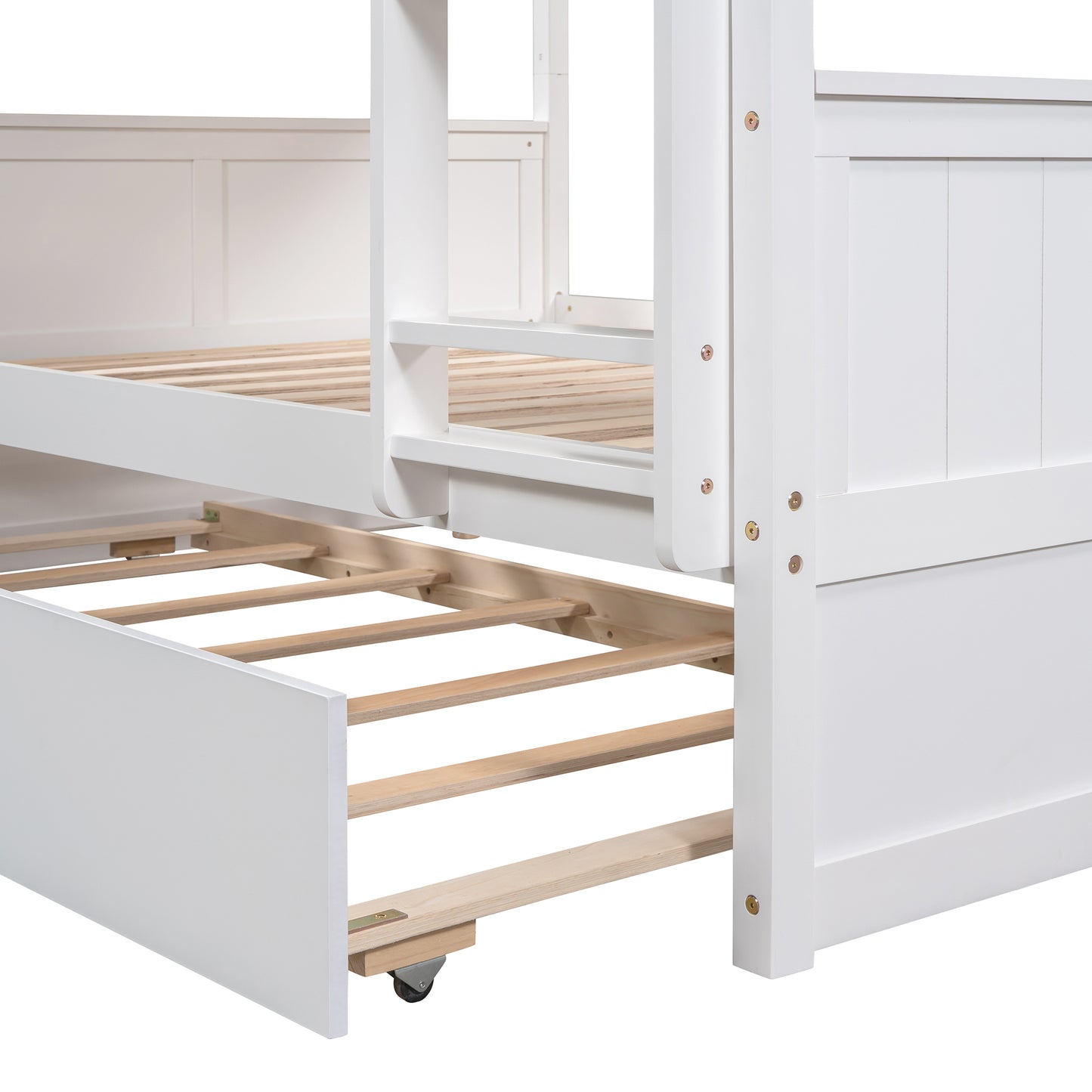 Full Over Full Bunk Bed - White Solid Wood Frame for Bedroom