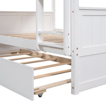 Full Over Full Bunk Bed - White Solid Wood Frame for Bedroom